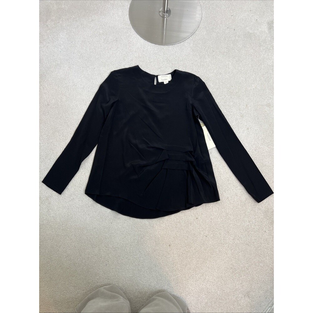 Nicole Miller 100% Silk Blouse S Black Long Sleeve Pleated Career Artelier New - Picture 11 of 13